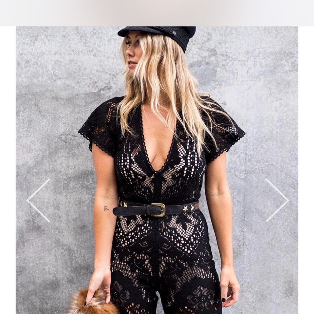 Spell Fleetwood Black Crochet Flare-Leg Jumpsuit - Picture 4 of 14